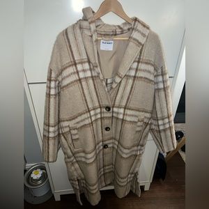 Old Navy Plaid Soft-Brushed Overcoat - Cream - Size L